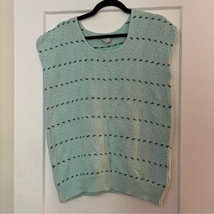 Vintage Floral Pretty Mint Green Hand-knit Cotton Vest